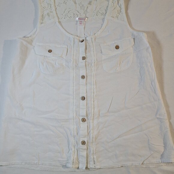 Xhilaration White Lace Tank Top Medium | Cotton Sleeveless Blouse w/ Buttons - Picture 1 of 6